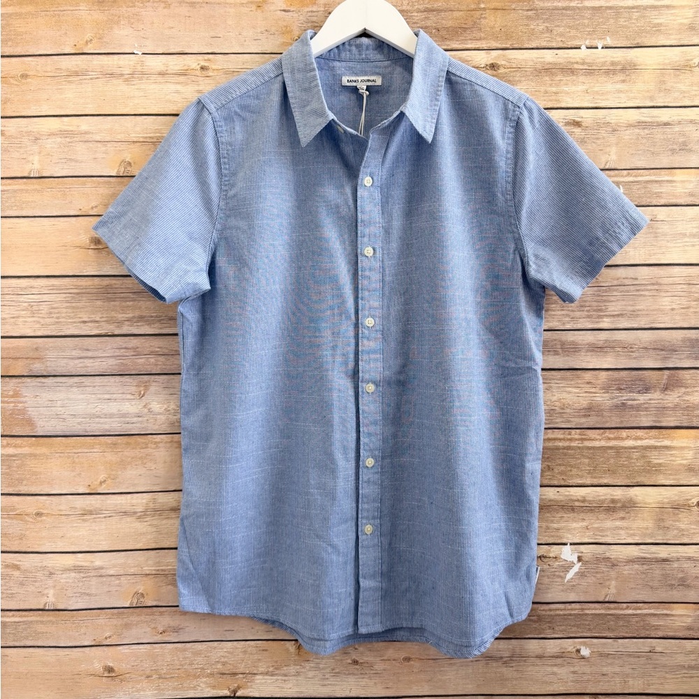 Banks Journal Shirt Men’s Size Small Blue Stripe Linen Button Down NWT